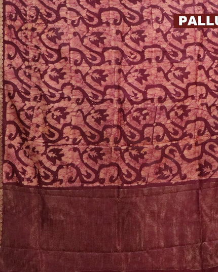 Semi dola saree deep maroon and peach shade with allover batik prints and kanjivaram style border - {{ collection.title }} by Prashanti Sarees