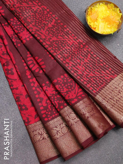 Semi dola saree deep maroon and pink with allover batik prints and kanjivaram style border - {{ collection.title }} by Prashanti Sarees