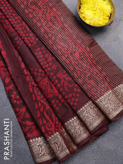 Semi dola saree deep maroon and red with allover batik prints and kanjivaram style border - {{ collection.title }} by Prashanti Sarees