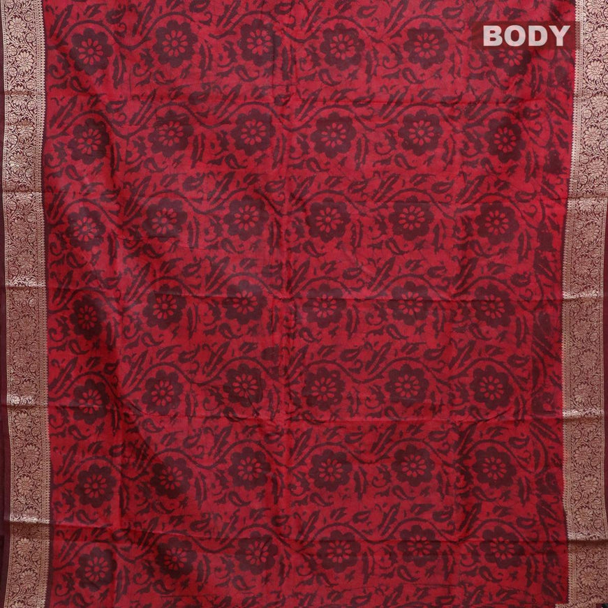 Semi dola saree deep maroon and red with allover batik prints and kanjivaram style border - {{ collection.title }} by Prashanti Sarees