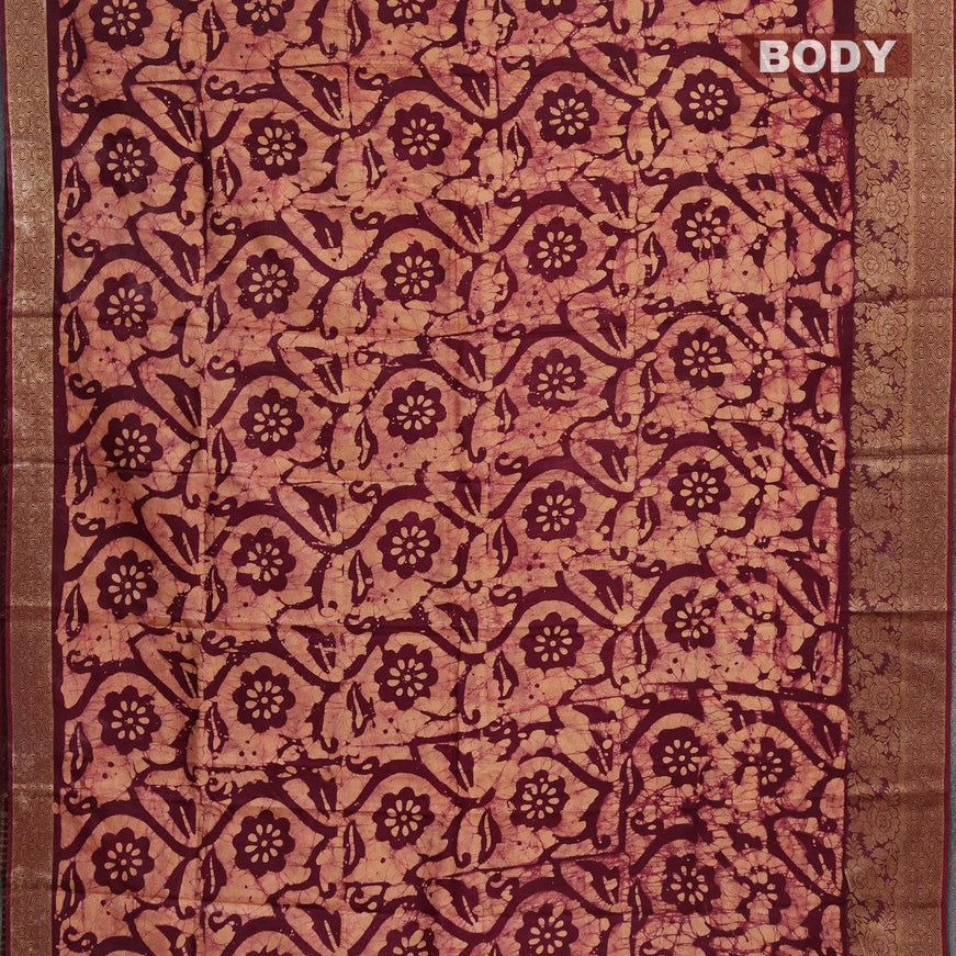 Semi dola saree deep maroon and sandal with allover batik prints and kanjivaram style border - {{ collection.title }} by Prashanti Sarees