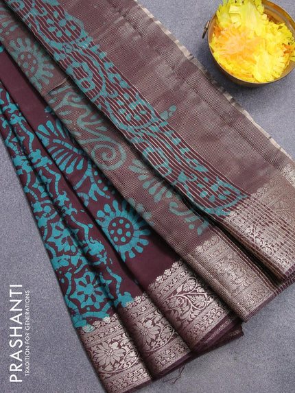 Semi dola saree deep maroon and teal shade with allover batik prints and kanjivaram style border - {{ collection.title }} by Prashanti Sarees
