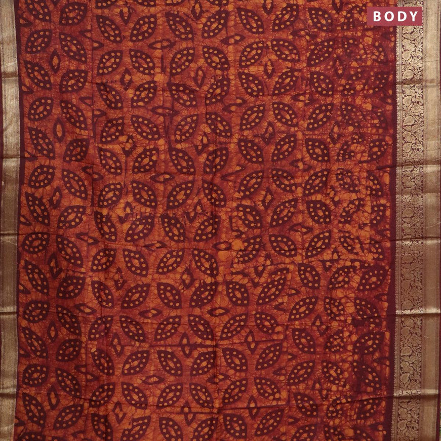 Semi dola saree deep maroon with allover batik prints and kanjivaram style border - {{ collection.title }} by Prashanti Sarees