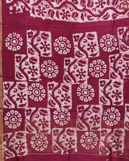 Semi dola saree deep purple and off white with allover batik prints and kanjivaram style border - {{ collection.title }} by Prashanti Sarees