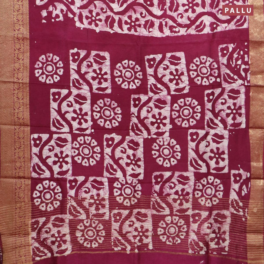 Semi dola saree deep purple and off white with allover batik prints and kanjivaram style border - {{ collection.title }} by Prashanti Sarees