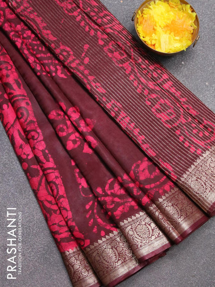 Semi dola saree deep wine shade and pink with allover batik prints and kanjivaram style border - {{ collection.title }} by Prashanti Sarees