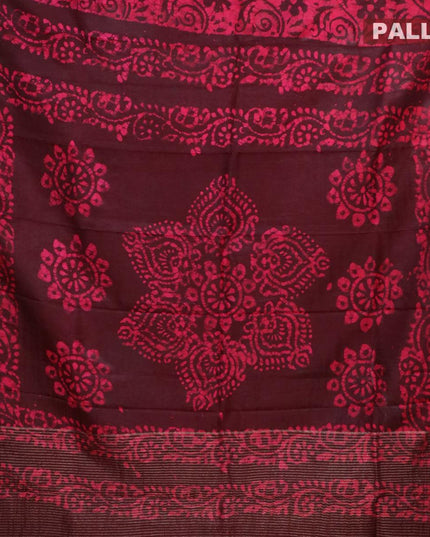 Semi dola saree deep wine shade and pink with allover batik prints and kanjivaram style border - {{ collection.title }} by Prashanti Sarees