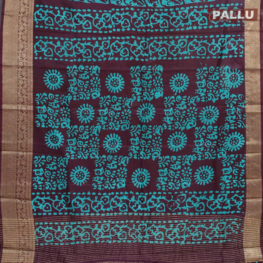 Semi dola saree deep wine shade and teal blue with allover batik prints and kanjivaram style border - {{ collection.title }} by Prashanti Sarees