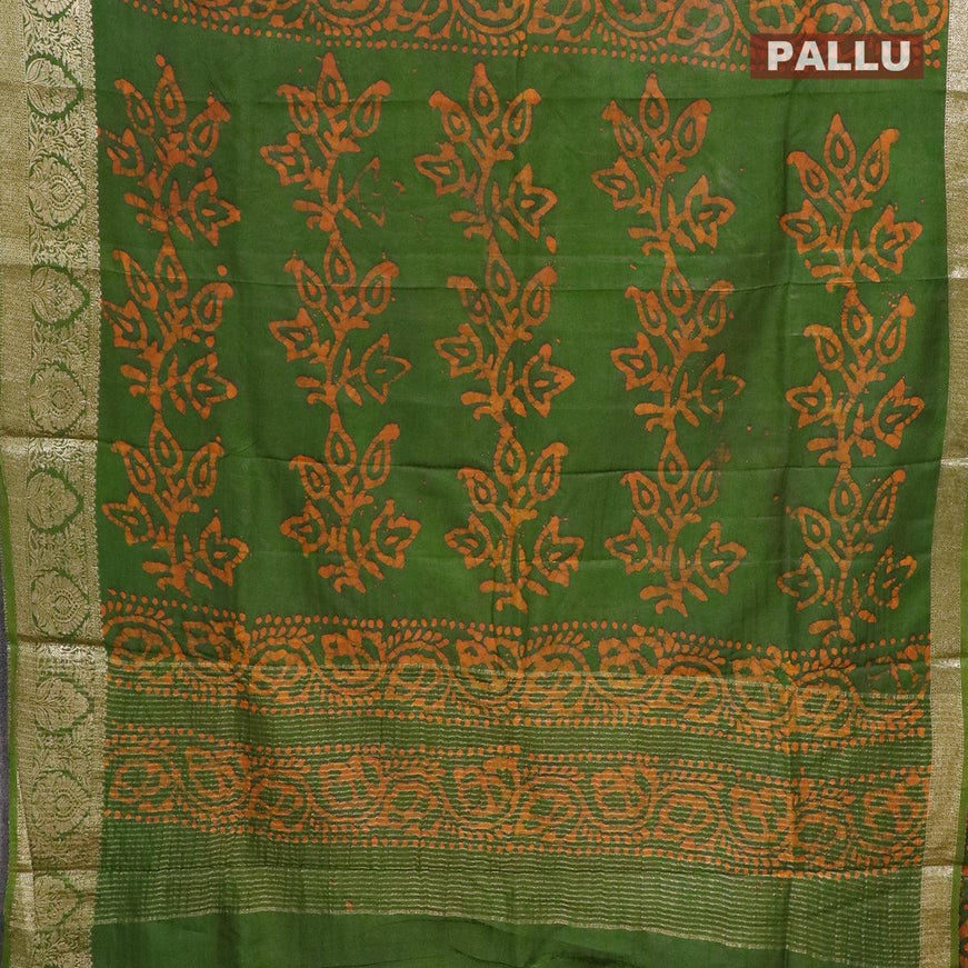 Semi dola saree green and mustard yellow with allover batik prints and kanjivaram style border - {{ collection.title }} by Prashanti Sarees