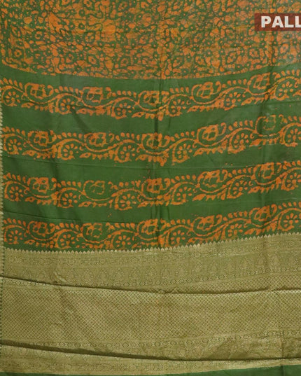 Semi dola saree green and mustard yellow with allover batik prints and kanjivaram style border - {{ collection.title }} by Prashanti Sarees