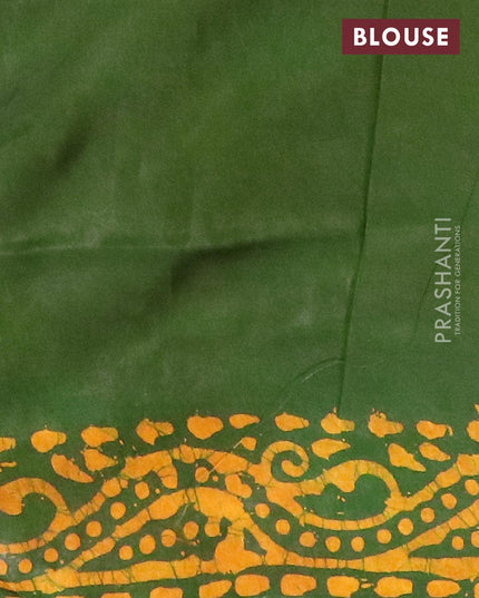 Semi dola saree green and yellow with allover batik prints and kanjivaram style border - {{ collection.title }} by Prashanti Sarees