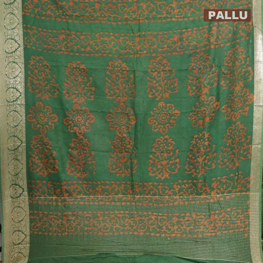 Semi dola saree green with allover batik prints and kanjivaram style border - {{ collection.title }} by Prashanti Sarees