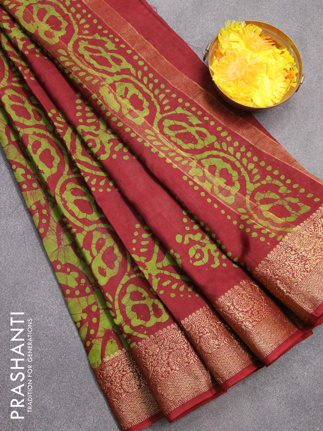Semi dola saree maroon and green with allover batik prints and kanjivaram style border - {{ collection.title }} by Prashanti Sarees