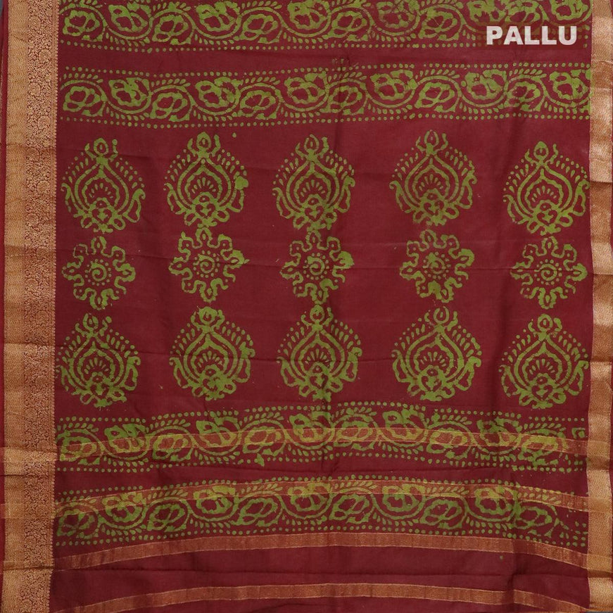 Semi dola saree maroon and green with allover batik prints and kanjivaram style border - {{ collection.title }} by Prashanti Sarees