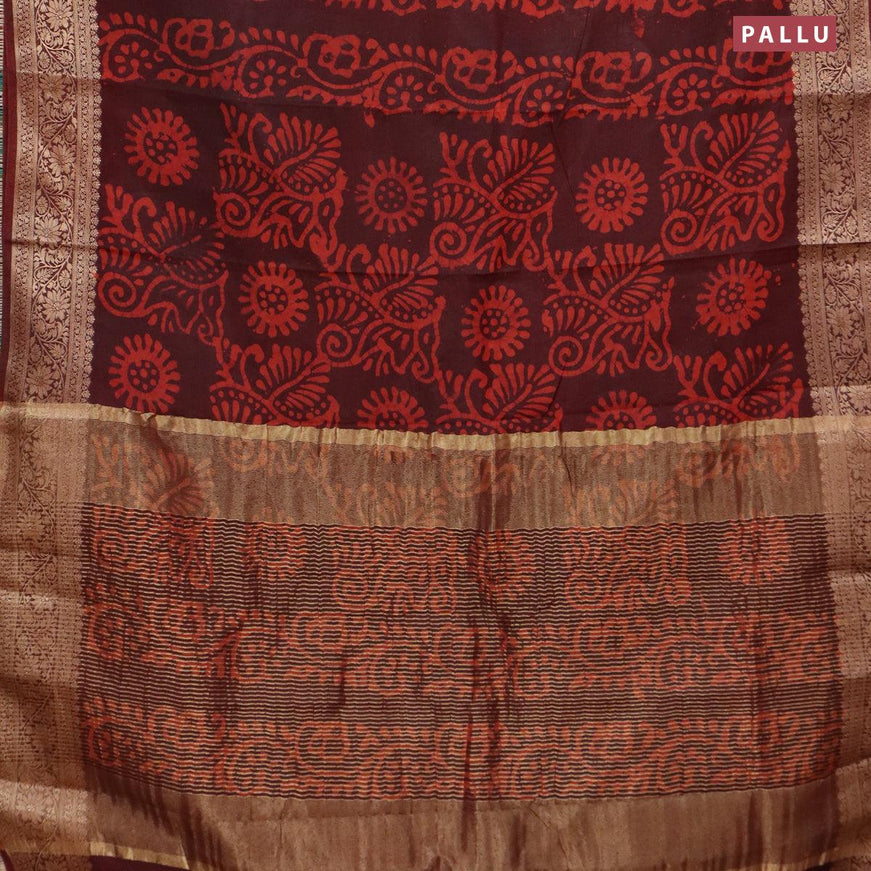 Semi dola saree maroon and orange with allover batik prints and kanjivaram style border - {{ collection.title }} by Prashanti Sarees