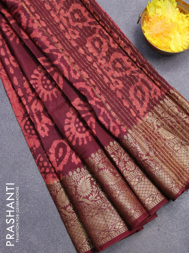 Semi dola saree maroon and peach shade with allover batik prints and kanjivaram style border - {{ collection.title }} by Prashanti Sarees