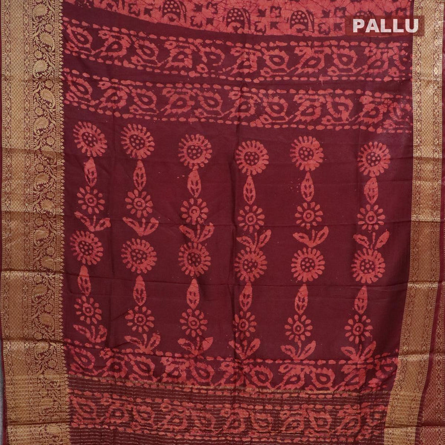 Semi dola saree maroon and peach shade with allover batik prints and kanjivaram style border - {{ collection.title }} by Prashanti Sarees