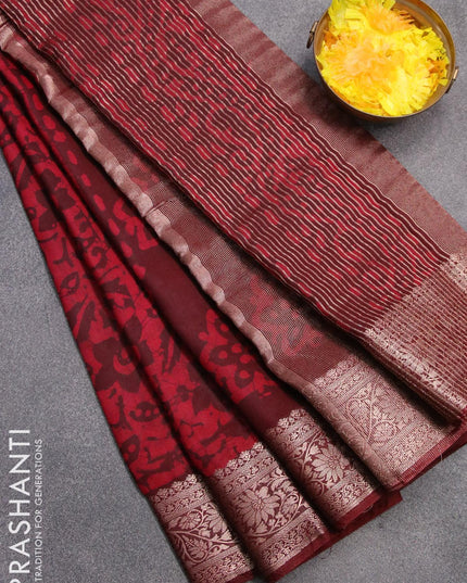 Semi dola saree maroon and pink with allover batik prints and kanjivaram style border - {{ collection.title }} by Prashanti Sarees