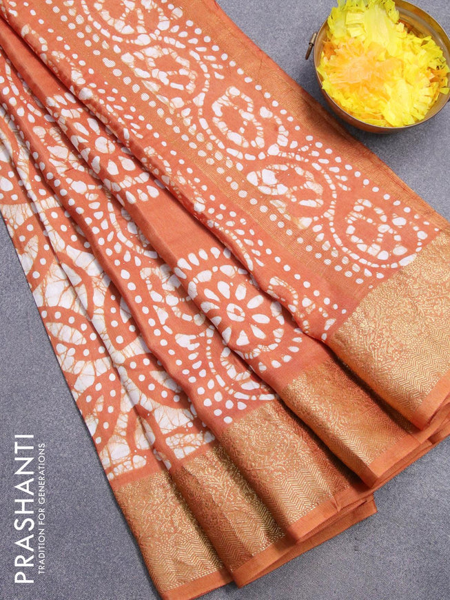 Semi dola saree mustard yellow and off white with allover batik prints and kanjivaram style border - {{ collection.title }} by Prashanti Sarees