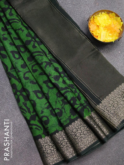 Semi dola saree navy blue and green with allover batik prints and kanjivaram style border - {{ collection.title }} by Prashanti Sarees