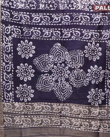 Semi dola saree navy blue and off white with allover batik prints and kanjivaram style border - {{ collection.title }} by Prashanti Sarees