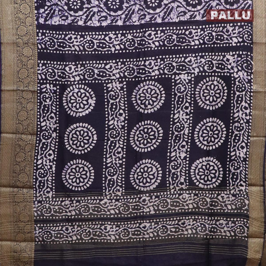 Semi dola saree navy blue and off white with allover batik prints and kanjivaram style border - {{ collection.title }} by Prashanti Sarees