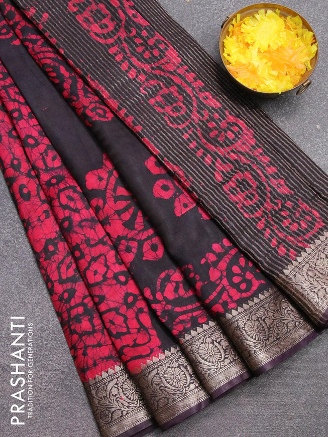 Semi dola saree navy blue and pink with allover batik prints and kanjivaram style border - {{ collection.title }} by Prashanti Sarees