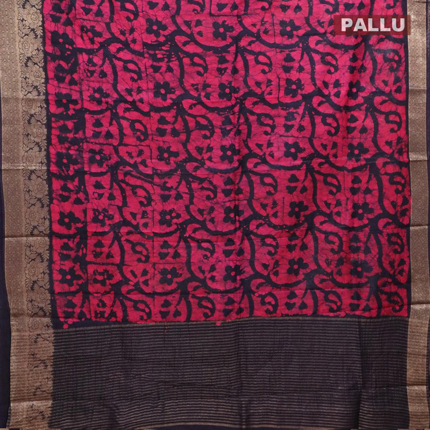 Semi dola saree navy blue and pink with allover batik prints and kanjivaram style border - {{ collection.title }} by Prashanti Sarees