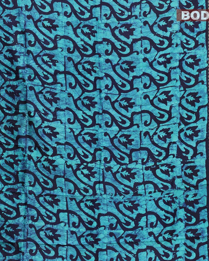 Semi dola saree navy blue and teal blue with allover batik prints and kanjivaram style border - {{ collection.title }} by Prashanti Sarees