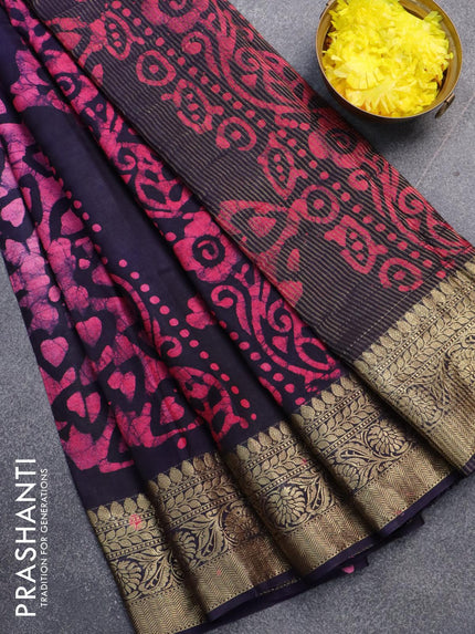 Semi dola saree pink and blue with allover batik prints and kanjivaram style border - {{ collection.title }} by Prashanti Sarees