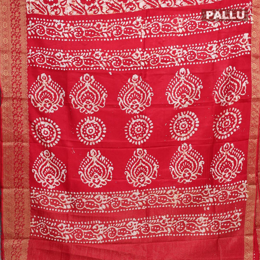 Semi dola saree red and off white with allover batik prints and kanjivaram style border - {{ collection.title }} by Prashanti Sarees
