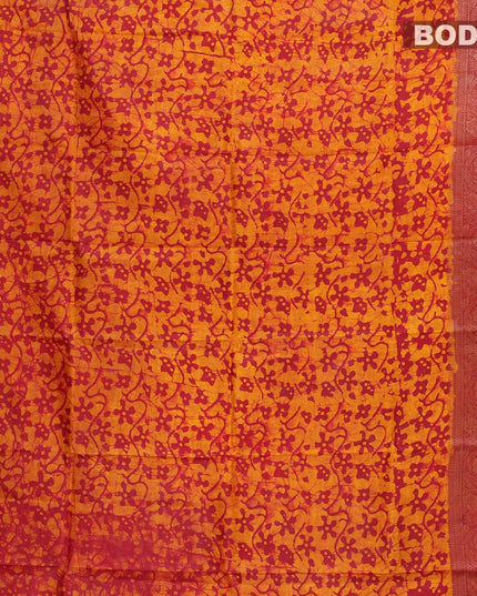 Semi dola saree red and orange with allover batik prints and kanjivaram style border - {{ collection.title }} by Prashanti Sarees