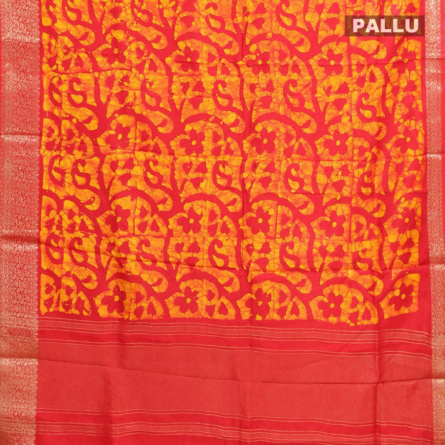 Semi dola saree red and yellow with allover batik prints and kanjivaram style border - {{ collection.title }} by Prashanti Sarees