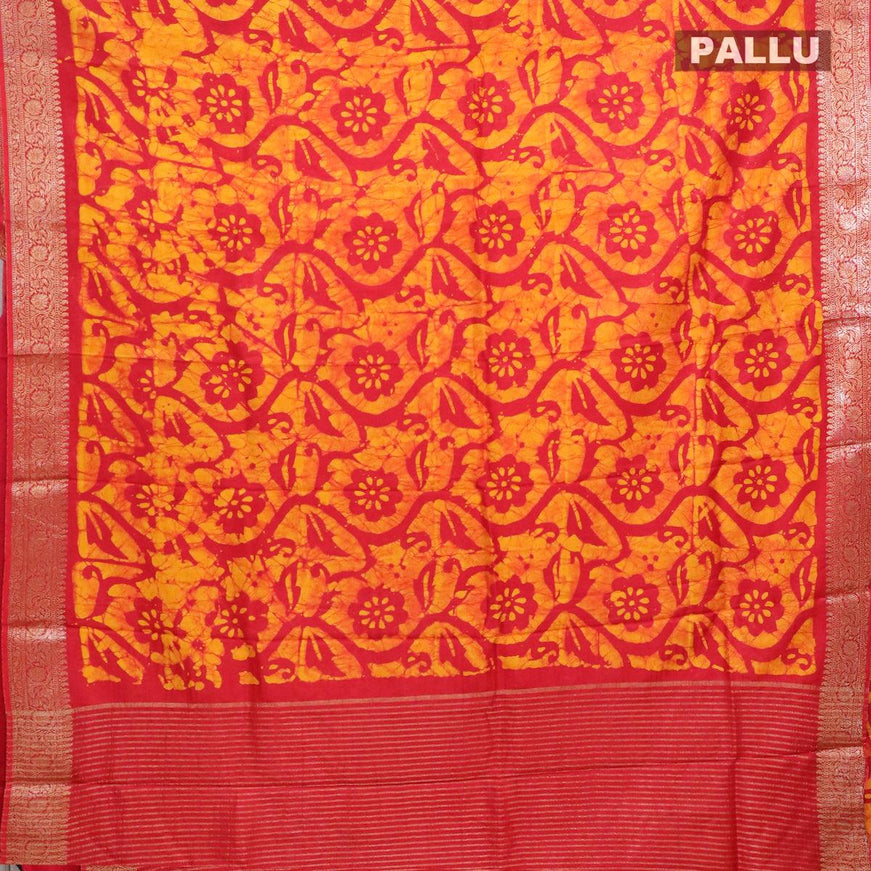 Semi dola saree red and yellow with allover batik prints and kanjivaram style border - {{ collection.title }} by Prashanti Sarees