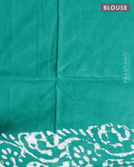 Semi dola saree teal blue and off white with allover batik prints and kanjivaram style border - {{ collection.title }} by Prashanti Sarees