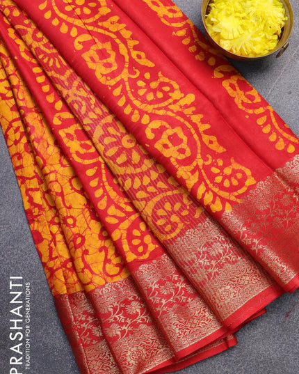 Semi dola saree yellow and red with allover batik prints and kanjivaram style border - {{ collection.title }} by Prashanti Sarees