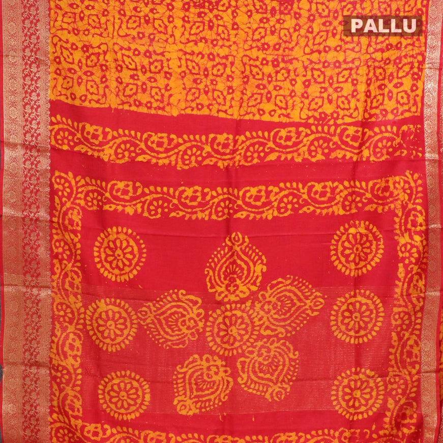 Semi dola saree yellow and red with allover batik prints and kanjivaram style border - {{ collection.title }} by Prashanti Sarees