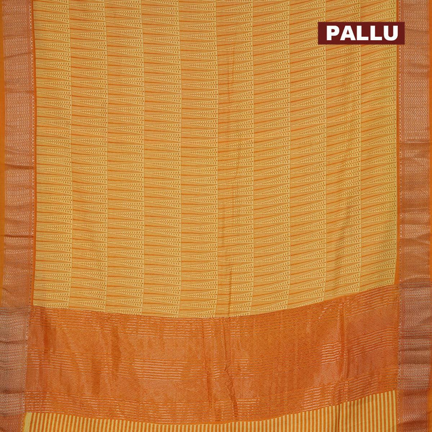 Semi gadwal saree pale yellow and mango yellow with allover prints and zari woven border - {{ collection.title }} by Prashanti Sarees