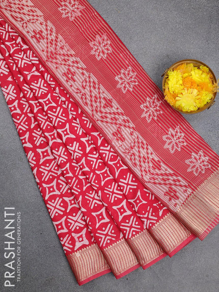 Semi gadwal saree red and off white with allover batik prints and zari woven border - {{ collection.title }} by Prashanti Sarees