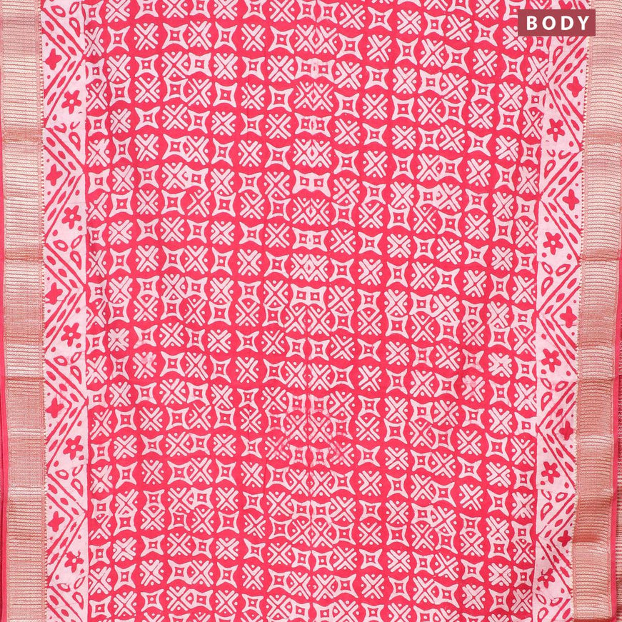 Semi gadwal saree red and off white with allover batik prints and zari woven border - {{ collection.title }} by Prashanti Sarees