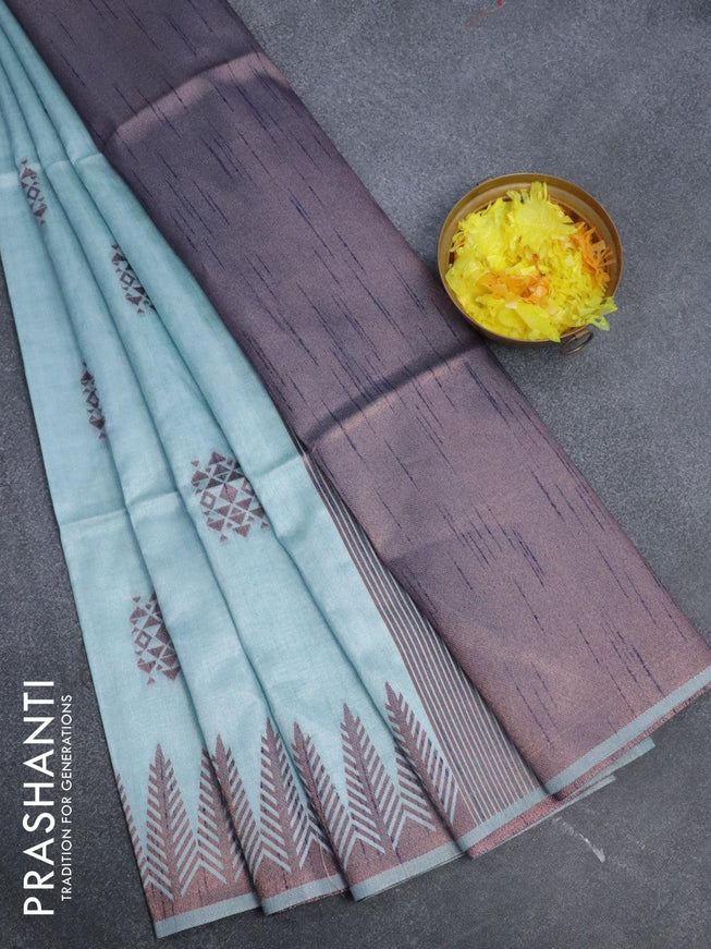 Semi jute silk saree light blue with thread & zari woven buttas and woven border - {{ collection.title }} by Prashanti Sarees