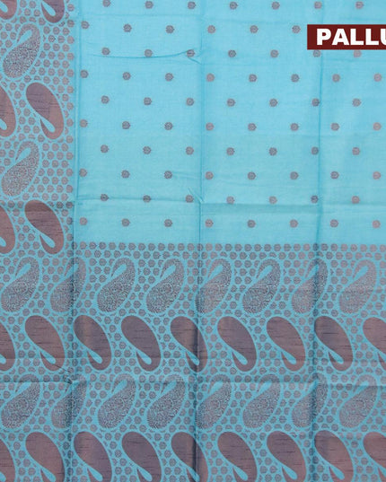 Semi jute silk saree light blue with woven buttas in borderless style - {{ collection.title }} by Prashanti Sarees
