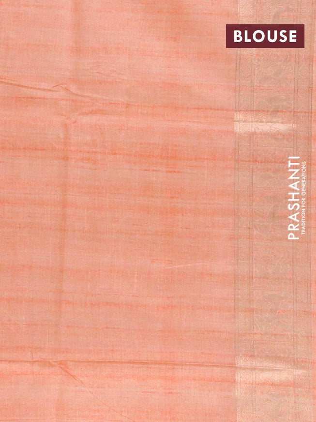 Semi jute silk saree orange and sandal with silver zari woven buttas and silver zari woven border - {{ collection.title }} by Prashanti Sarees