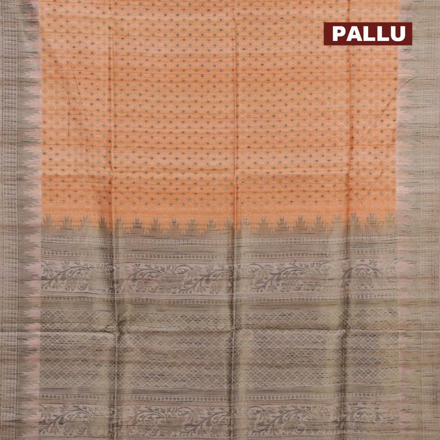 Semi jute silk saree pale orange and grey with allover self emboss & zari buttas and woven border - {{ collection.title }} by Prashanti Sarees