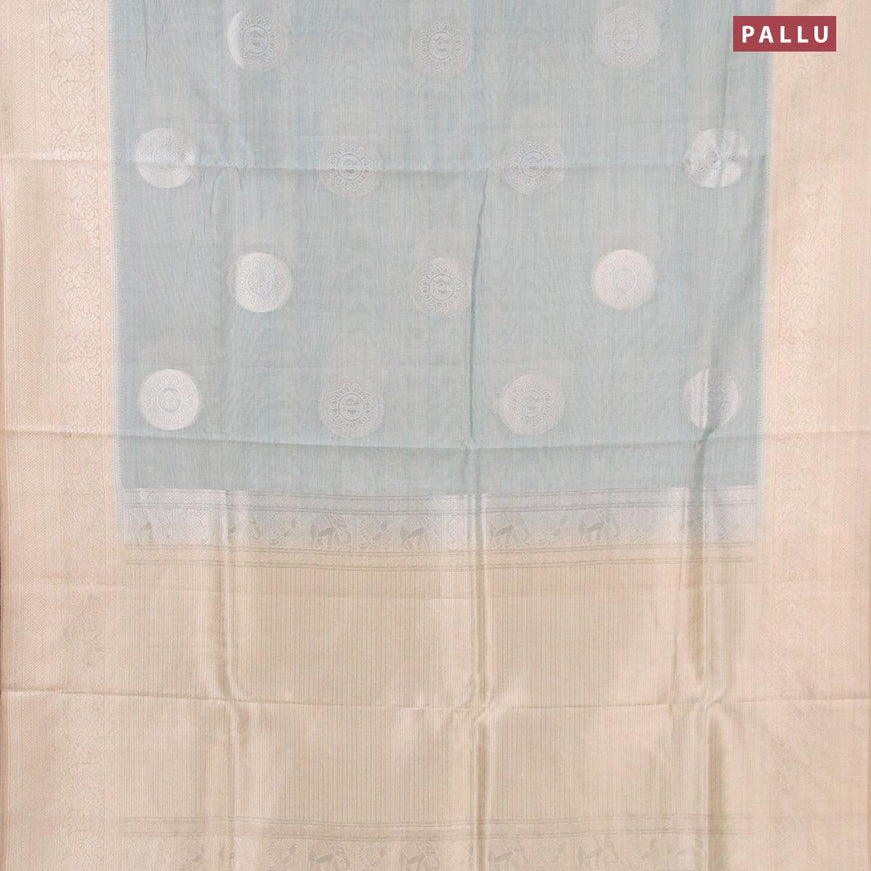 Semi jute silk saree pastel blue and sandal with silver zari woven buttas and silver zari woven border - {{ collection.title }} by Prashanti Sarees