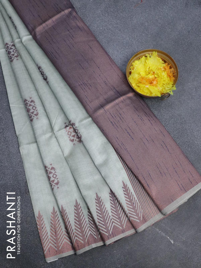 Semi jute silk saree pastel green with thread & zari woven buttas and woven border - {{ collection.title }} by Prashanti Sarees