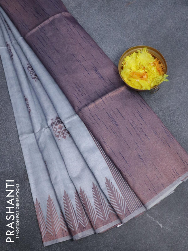 Semi jute silk saree pastel grey with thread & zari woven buttas and woven border - {{ collection.title }} by Prashanti Sarees