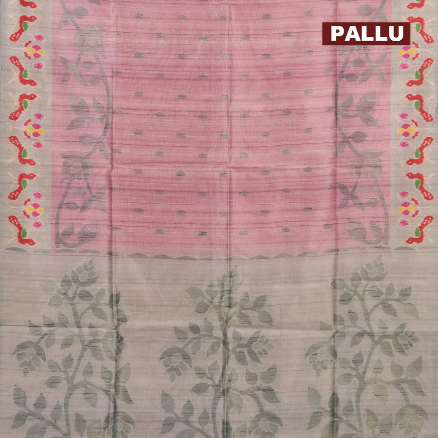 Semi jute silk saree pastel pink and grey shade with woven buttas and printed border - {{ collection.title }} by Prashanti Sarees