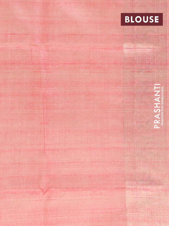 Semi jute silk saree pink shade and sandal with silver zari woven buttas and silver zari woven border - {{ collection.title }} by Prashanti Sarees