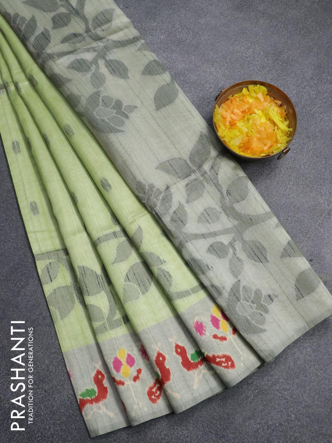 Semi jute silk saree pista green and grey shade with woven buttas and printed border - {{ collection.title }} by Prashanti Sarees